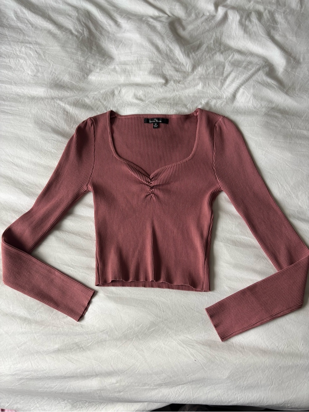 Love Tree Dusty Rose Ribbed Long Sleeve Crop Top Size M